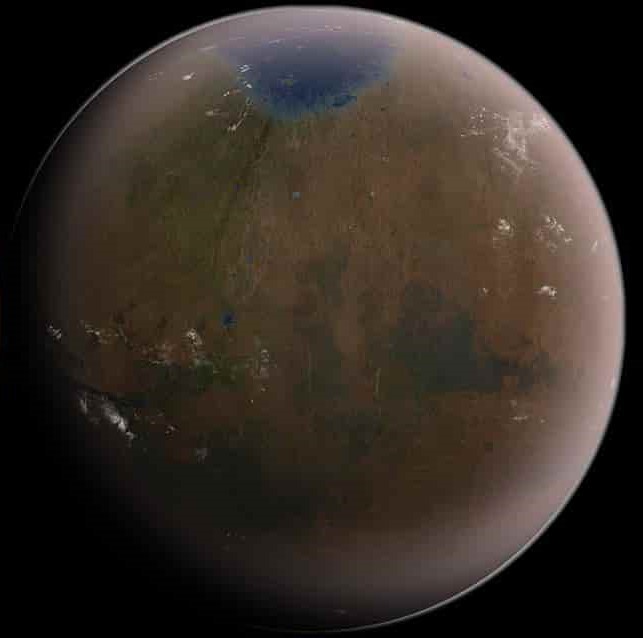 The first signs of terraforming, as oceans and lakes begin to creep across the surface of Mars. Credit: SpaceX